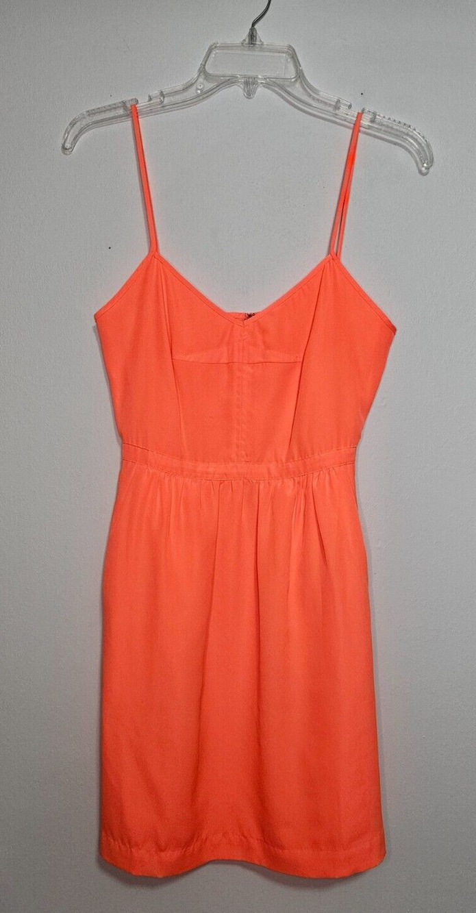 J Crew Women's Cami Dress Neon Orange Adjustable Spaghetti Strap Pockets Size 0